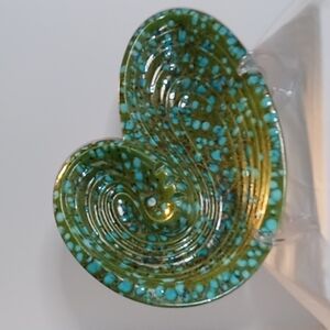 1970's Ceramic Freeform Splatterware Glazed Atlantic Mold Ashtray Teal/Green